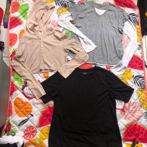 Bundle of 3 ribbed long sleeve Henley shirts and short sleeve top